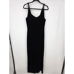 Onyx Nite by Wendy Chaitin Black Velvet Embellished Strap Maxi Dress Size 14